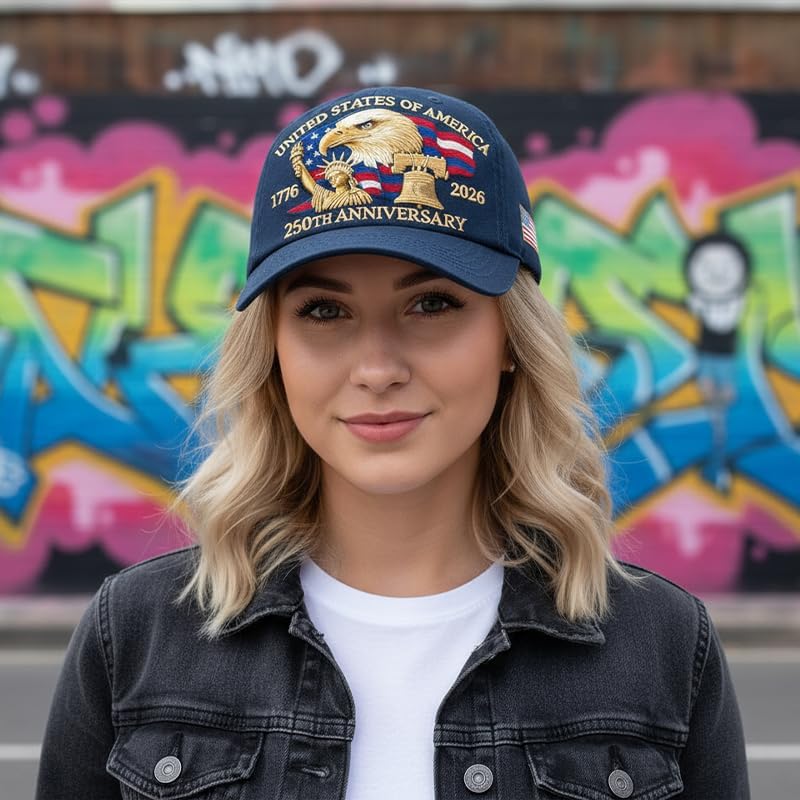 Easybos 250 Anniversary USA Hat – United States 250th Anniversary Adjustable Patriotic Baseball Cap, Commemorative American Heritage Cyan - Image 5